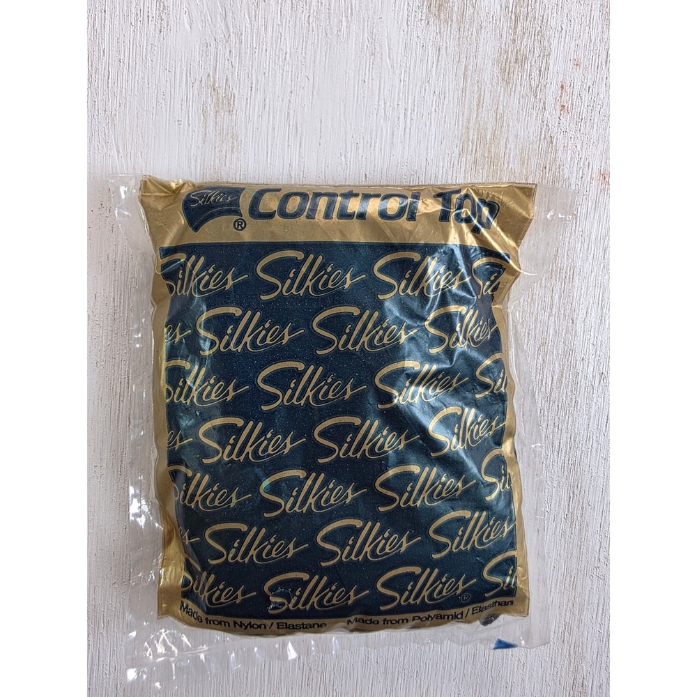 Vintage Silkies Control Top Hose Jet Black Tights XL Queen Made in USA Deadstock